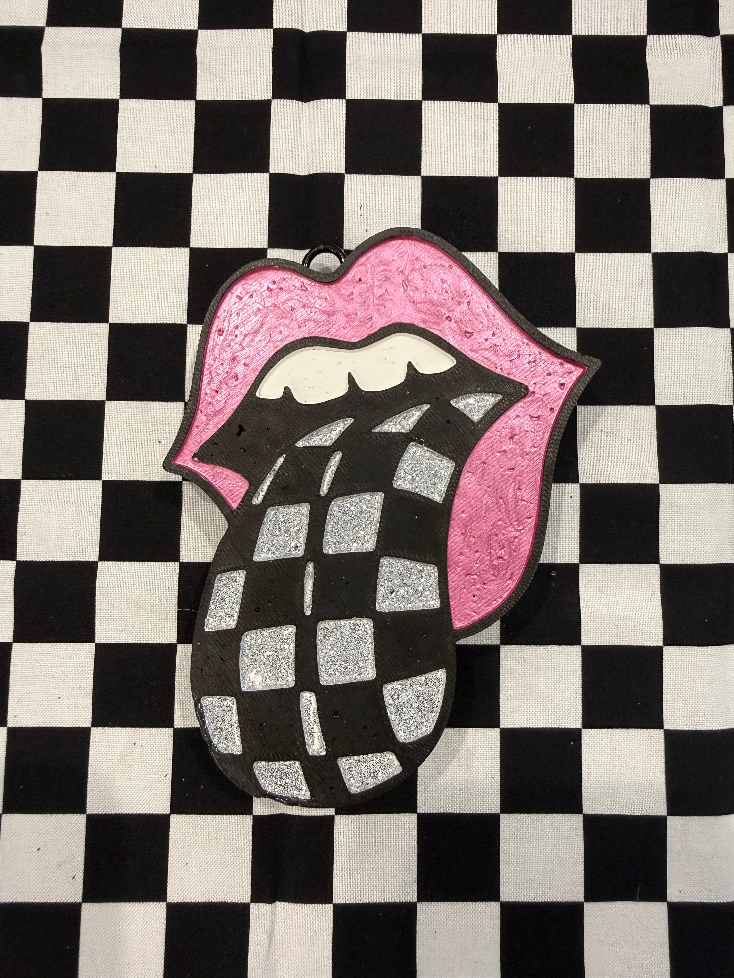 Checkered Rolling Stones Lip Car Freshie