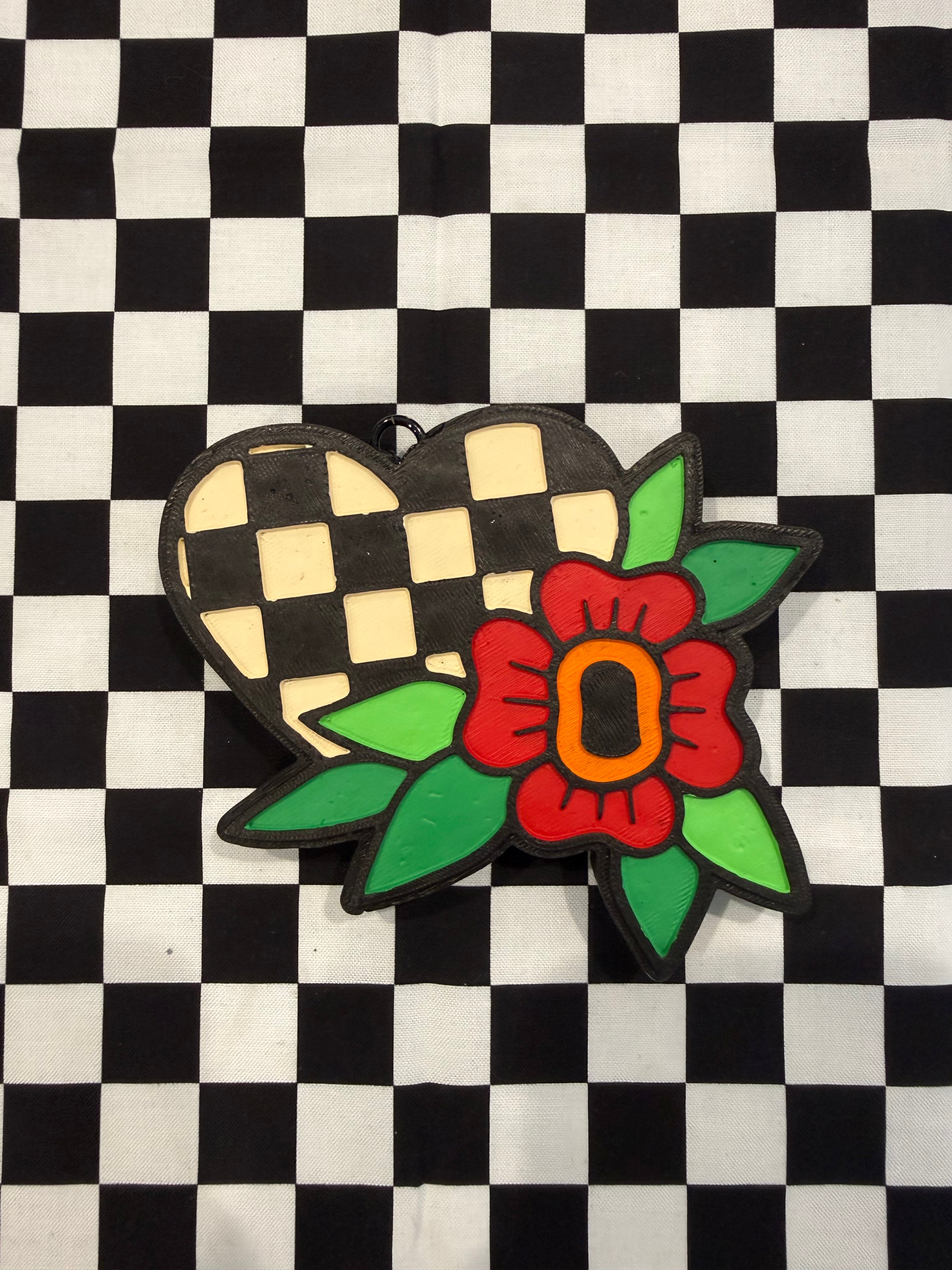 Checkered Heart Rose Car Freshie