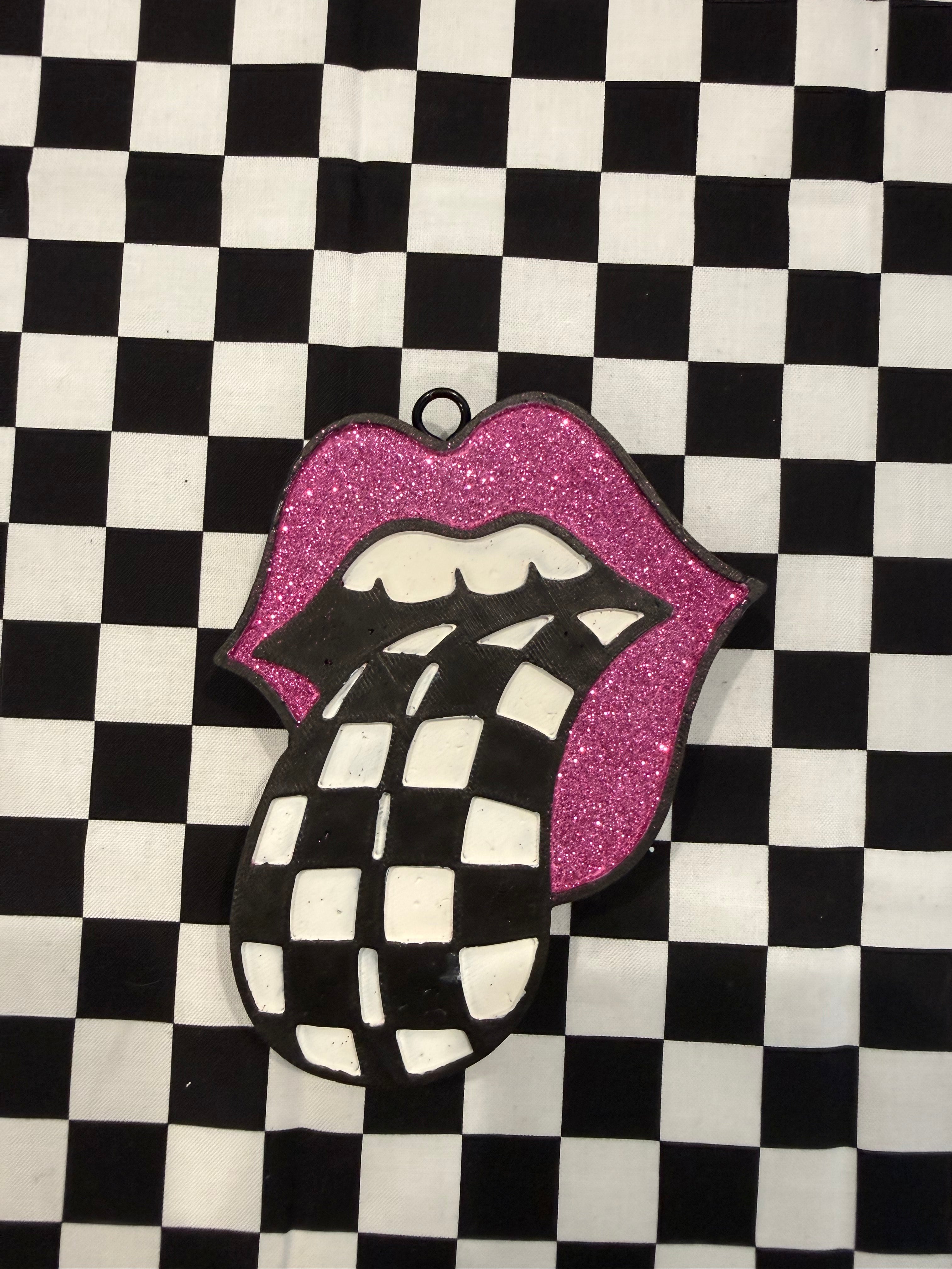 Checkered Rolling Stones Lip Car Freshie